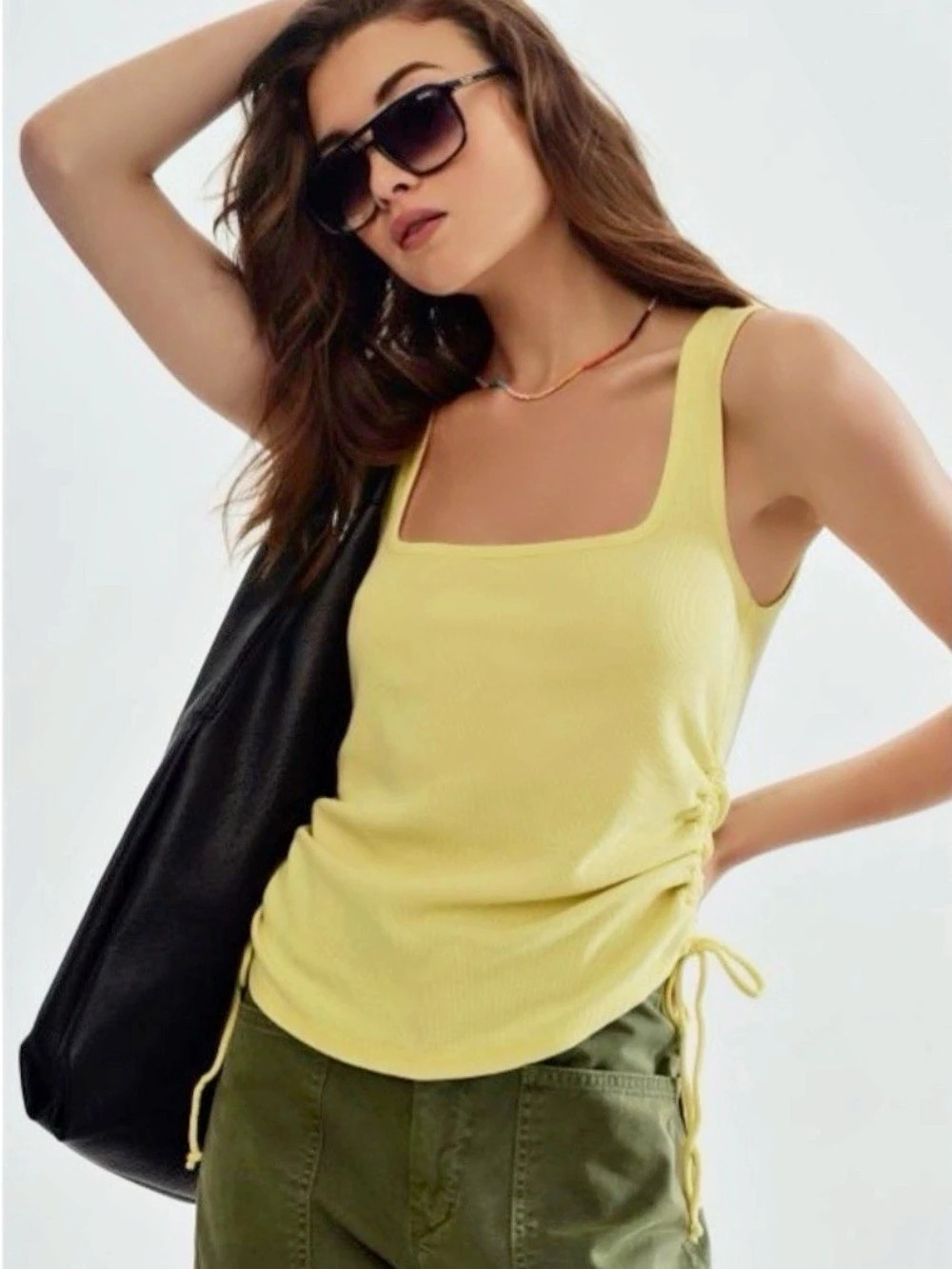 NWOT Pilcro Urban Outfitters Ruched Side-Tie Tank Top in Yellow Sz-XL